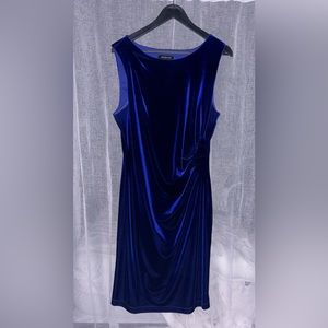 Royal blue velvet sheath dress with scoop neck and ruching *very flattering*